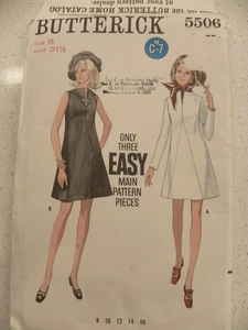 Vestido BUTTERICK 5506 Vintage Años 60 Línea A Fácil Talla 8 SIN CORTAR - Imagen 1 de 3