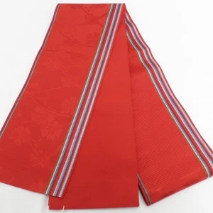 Mezza larghezza Obi seta rosso 140,6 pollici donna - Foto 1 di 11