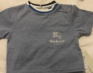 Burberry Little Boys EKD SS Shirt In blue Melange Soft Cotton Sz 6m - Picture 1 of 8
