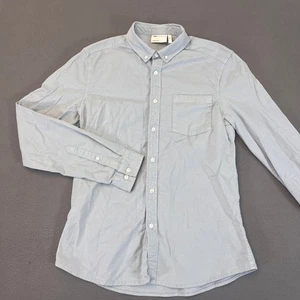 ASOS Design Mens Med Solid Blue Long Sleeve Button-Down Collared Shirt Sm Fit - Picture 1 of 9