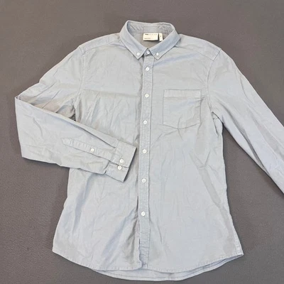 ASOS Design Mens Med Solid Blue Long Sleeve Button-Down Collared Shirt Sm Fit - Image 1 of 4