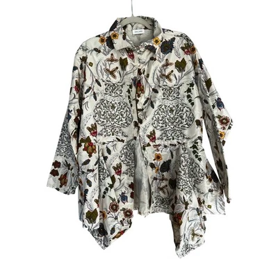 Krista Larson шелк цветочный печать туника рубашка куртка большого размера один размер Lagenlook - Изображение 1 из 4
