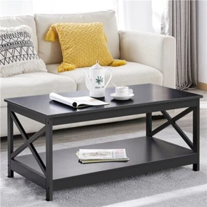 2-Tier Coffee Table with Storage Shelf Modern Center Tea Table for Living Room - Picture 1 of 19