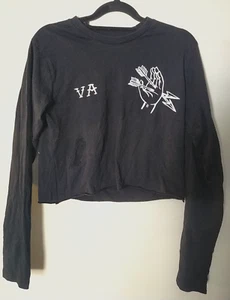RVCA Size S Black Cropped Graphic Print T-Shirt Top Festival Surf Skate Beach - Picture 1 of 9