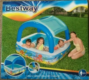 Bestway Canopy Play Pool Paddling Kids Inflatable Swimming Pool Blue 55''x 55'' - Picture 1 of 7