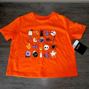 Girls Witch Ghost Cat Orange Short Sleeve Halloween T-Shirt Tee Shirt Sz. Small - Picture 1 of 2