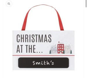 Christmas At The… Chalkboard Family Name Hanging Wall Art Sign - Picture 1 of 1