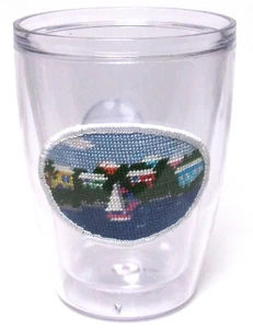 SMATHERS & BRANSON Island Time Boat Hand-Stitched Needlepoint Tumbler 16oz NEW - Picture 1 of 5