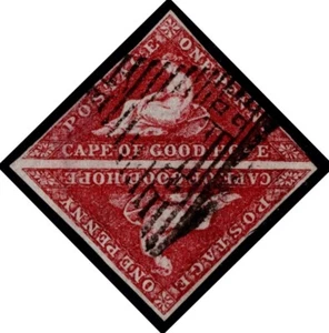 1863 Cape of Good Hope 1d Deep Carmine Red SG 18 4m Pair Crisp Cancel VFU - Picture 1 of 1