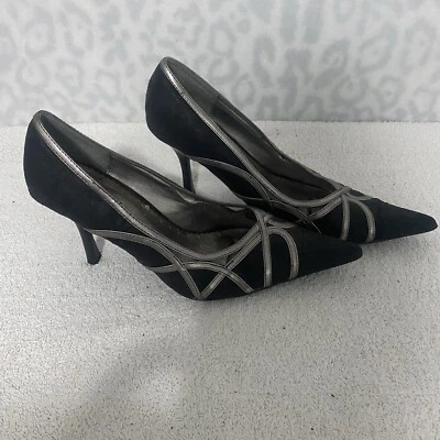 "Tacones Bonnibel para mujer negros y plateados punta puntiaguda talla 8 — 3"" usados en excelente estado" Foto 1 de 4
