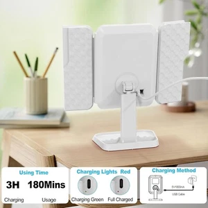 3 Way Trifold Haircut Mirror 360 Degree w Lights Lighted Makeup Mirror 3 Modes - Picture 1 of 6