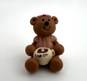 Girl Bear Holding a Cup Poymer Clay Figurine - Picture 1 of 7