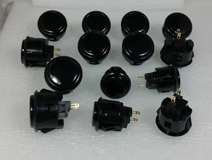 Japan Sanwa 10 x Buttons + 6 x Start PB OBSF-30-K Black Video Game Arcade parts - Picture 1 of 6