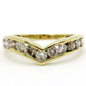 ANILLO ALIANZA DE BODA CHEVRON V POTENCIADOR ORO AMARILLO 14K ESPOLETA TALLA 8,75 ESTADO - Imagen 1 de 6