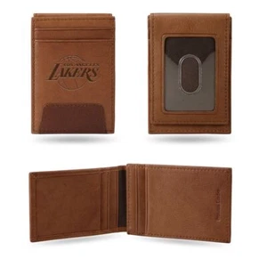 Los Angeles Lakers NBA Embossed Brown Leather Front Pocket Money Clip Wallet - Picture 1 of 3