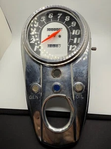 Velocímetro de cabeza de pala Harley Davidson Panhead de colección con cubierta de tablero cromada - Imagen 1 de 12