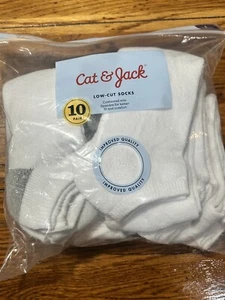 Cat & Jack Boys Shoe Medium, 3-7White 10 Pack Athletic Low Cut Socks NWT - Picture 1 of 6