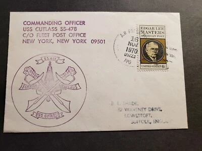 Submarine USS CUTLASS SS-478 Naval Cover 1970 Cachet APO 09223 ATHENS, GREECE - Image 1 of 2