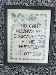 God Invented Mothers Finished and Framed Stamped Cross Stitch 14.75" x 12.5" - Picture 1 of 6