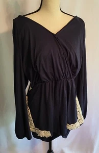 Altar'd State ☆ Long Sleeve Romper L Navy Blue -Faux Wrap- Lace Shorts Elegant - Picture 1 of 9