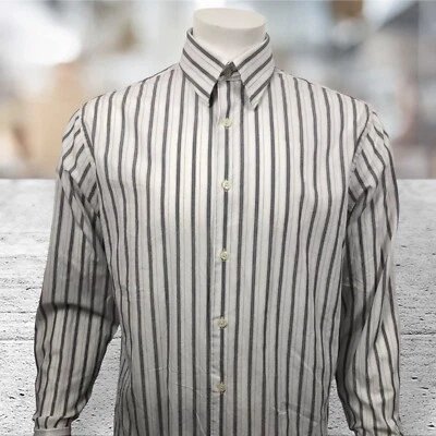 Perry Ellis Long Sleeve Button Up White Gray Vertical Stripes Shirt Size Medium - Image 1 of 4