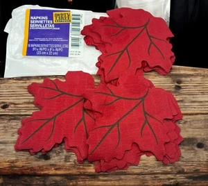 15 Leaf-Shaped Paper Napkins Party Express Red Fall Autumn Cocktails Die Cut - Picture 1 of 7