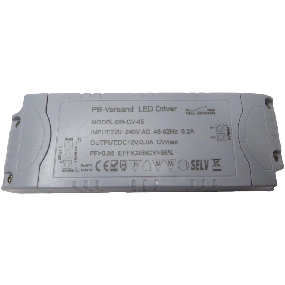 Dimmbarer LED Trafo 1-45 Watt 12V DC TRIAC Dimmer Netzteil Driver dimmbar - Bild 1 von 4