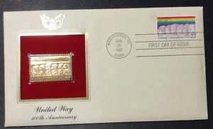 1987 FIRST DAY ISSUE 22 CENT STAMP GOLD United Way 100th Anniversary - Picture 1 of 4