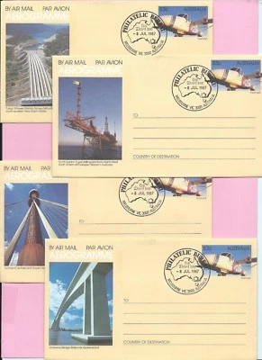 AUSTRALIA 1987 Set of AEROGRAMME FDC's - ENGINEERING ACHIEVEMENTS Shs Melbourne - Image 1 of 2