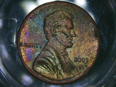 2003-D - LINCOLN MEMORIAL BACK CENT - AU BU - BEAUTIFUL RAINBOW TONED COIN Cover