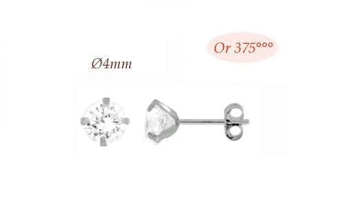 Boucles Oreilles Puce Diamant Cz 4mm Or Gris 9K Made In France Dolly-Bijoux - Imagen 1 de 1