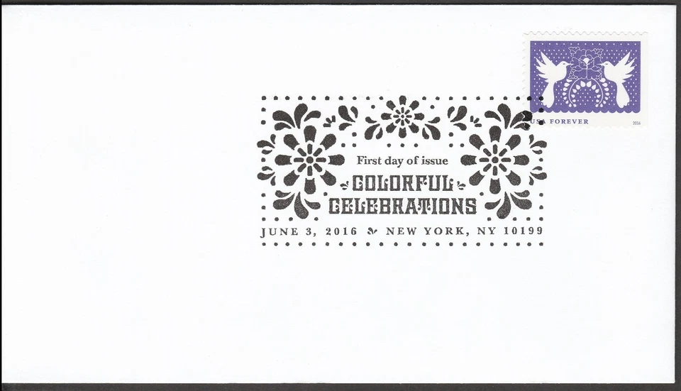 US 5090 Colorful Celebrations violet birds and flower BWP FDC 2016 - Image 1 of 1