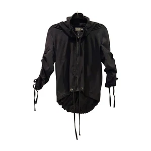Nanette Lepore Black Medium Perforated Jacket Ruched Sleeves Lightweight Stretch - Picture 1 of 12