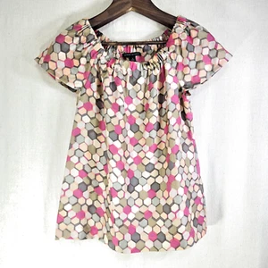 Banana Republic 100% Silk Colorful Blouse W/ Modern Geometric Palette Womens Sm - Picture 1 of 11