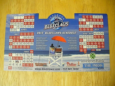 MILB - Lakewood BlueClaws 2013 Magnetic Schedule - NEW - VINTAGE Cover