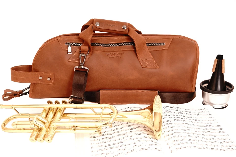 Bolso de concierto trompeta de cuero. Funda de cuero trompeta. Trompeta soporte individual cuero Foto 1 de 4