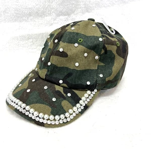 Jeweled Camouflage Women's Ball Cap Hat - Adjustable Baseball Rhinestone Pearl - Picture 1 of 8