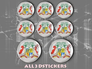 8 x Autocollant ROND Résine 3D Relief Armoiries Maurice - Adhésif - Picture 1 of 1