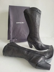Donna Piu New Boots Black Leather Size 10 Made Italy Cowboy Designer SEE VIDEO - Picture 1 of 17