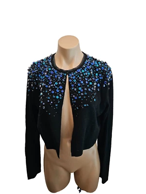 Suéter Recortado ELIE TAHARI Negro "Aventia" Lana Adornado - Nuevo con Etiquetas - Talla Grande Foto 1 de 4