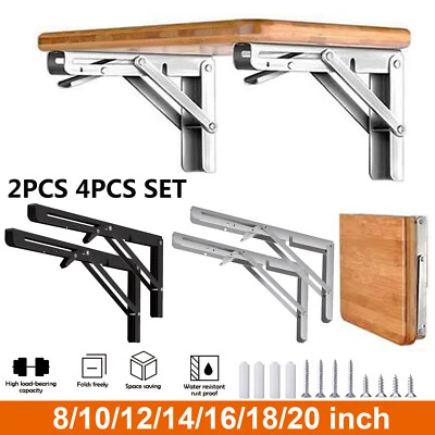 2PCS Heavy Duty Folding Table Bracket Stainless Steel Mount Wall Shelf Bench AU - image 1 of 4
