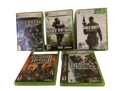 Xbox 360 Lot of 5 Games Call of Duty 2 & 4 MW3 Ghost Recon Guitar Hero III - Image 1 of 4
