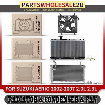 3x Kit de radiador y condensador de CA y ventilador de refrigeración para Suzuki Aerio 02-07 2,0 L 2,3 L Foto 1 de 4