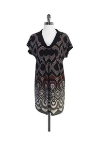 Tibi Size 2 Cowl Neck Silk Mini Shift Dress Short Sleeve Printed - Picture 1 of 8