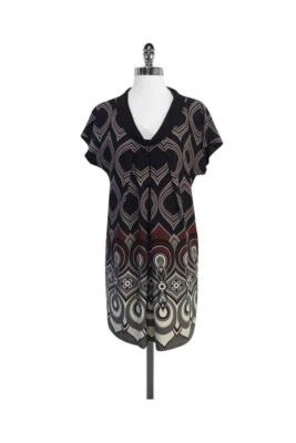 Tibi Size 2 Cowl Neck Silk Mini Shift Dress Short Sleeve Printed - Image 1 of 4