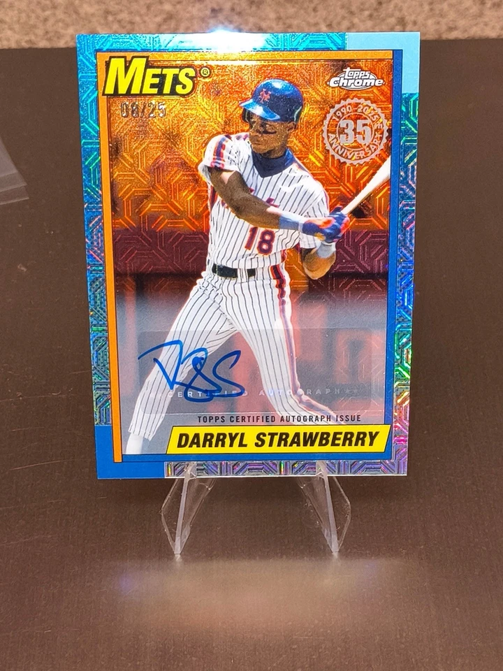 2025 Topps Update 1990 Chrome Auto - Mets Darryl Strawberry U90C87- Orange 8/25 - Image 1 of 4