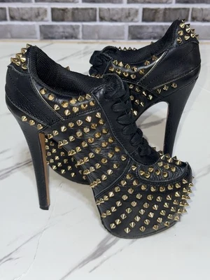 "Tacones de aguja ZigiGirl SpyGlass de cuero 3"" plataforma con cordones tachonados 7"" talla 7,5"   Foto 1 de 4