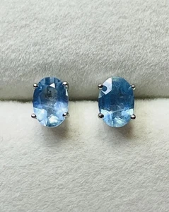 Aretes de plata de ley 925 tratados natural facetados aguamarina azul - Imagen 1 de 10