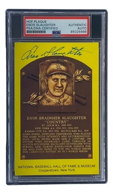 Enos Slaughter Signed 4x6 St Louis Cardinals HOF Plaque Card PSA/DNA 85025666 - Image 1 of 4