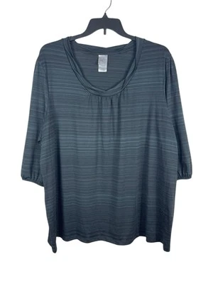 JMS Black Gray Striped Stretchy 3/4 Sleeve elastic Cuff  Braided Collar 3x Top - Image 1 of 4